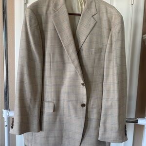 Joseph Abboud Tan-Dark Ivory and Dusty Blue Checkered Blazer